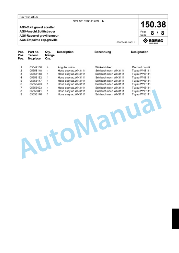 Bomag BW 138 AC-5 Combination Roller Spare Parts Catalogue 00818719-4