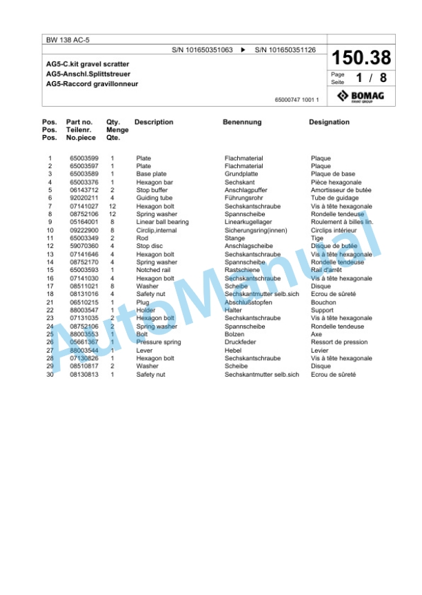 Bomag BW 138 AC-5 Combination Roller Spare Parts Catalogue 00824923-3