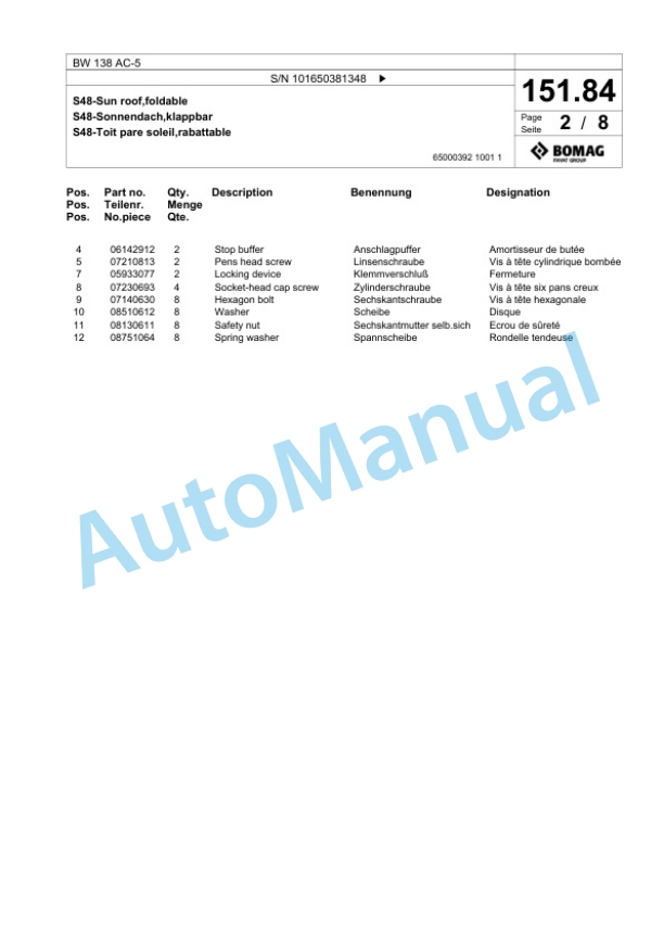 Bomag BW 138 AC-5 Combination Roller Spare Parts Catalogue 00824929-3
