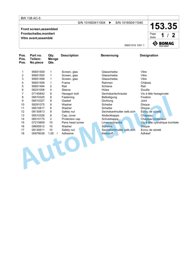 Bomag BW 138 AC-5 Combination Roller Spare Parts Catalogue 00825353-4