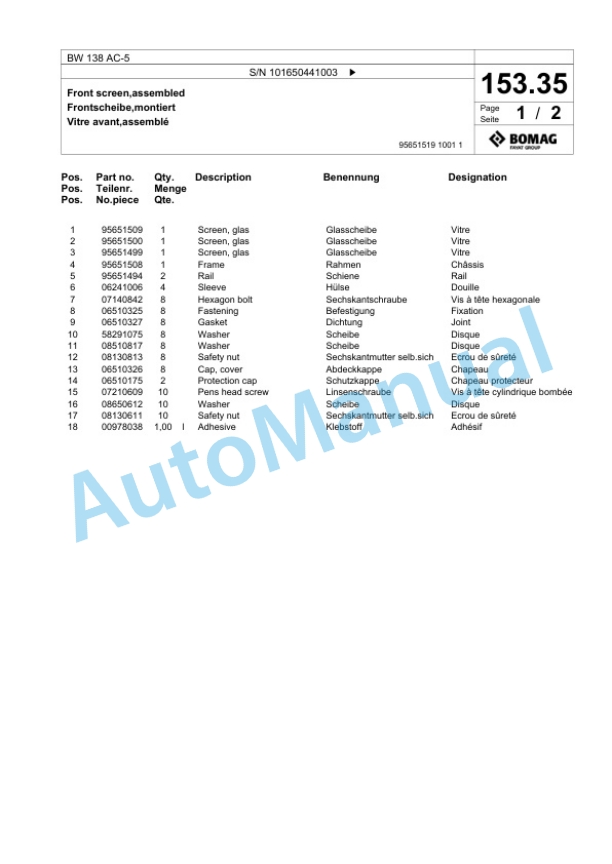 Bomag BW 138 AC-5 Combination Roller Spare Parts Catalogue 00825367-4