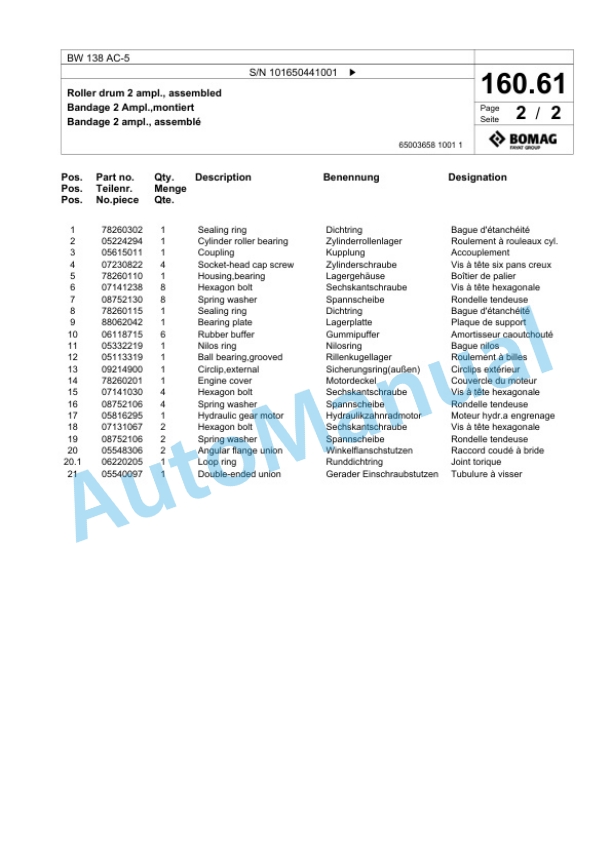 Bomag BW 138 AC-5 Combination Roller Spare Parts Catalogue 00825367-5