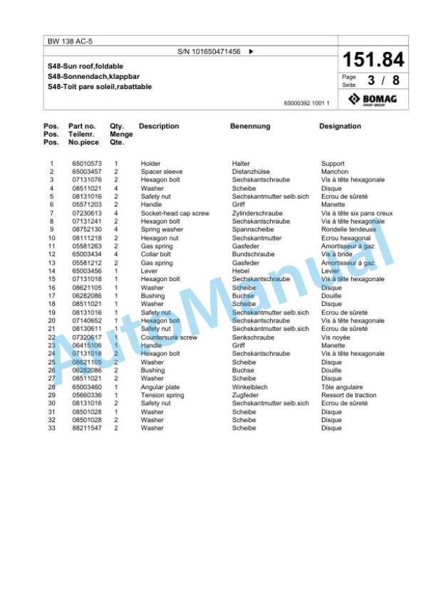 Bomag BW 138 AC-5 Combination Roller Spare Parts Catalogue 00825561-3