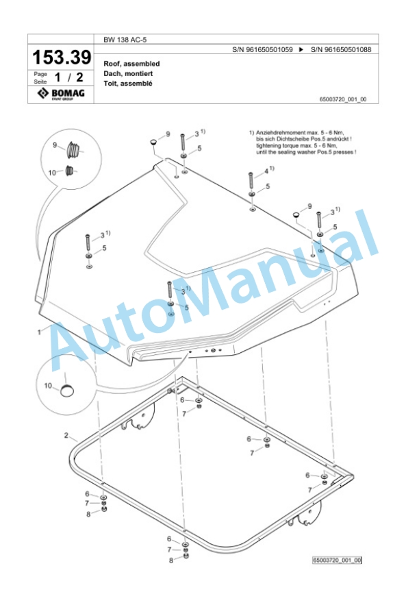 Bomag BW 138 AC-5 Combination Roller Spare Parts Catalogue 00826581-4