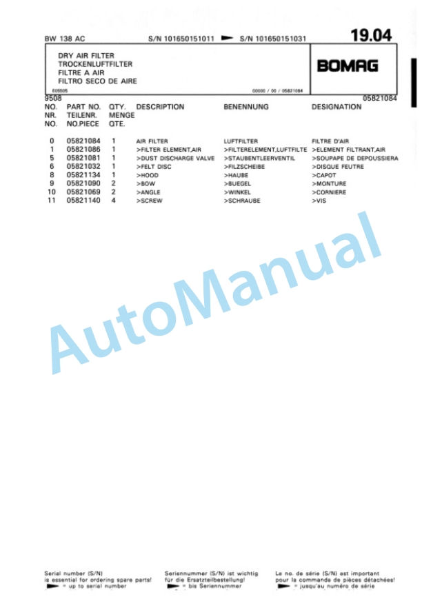 Bomag BW 138 AC Tandem Vibratory Roller Spare Parts Catalogue 00810192-2