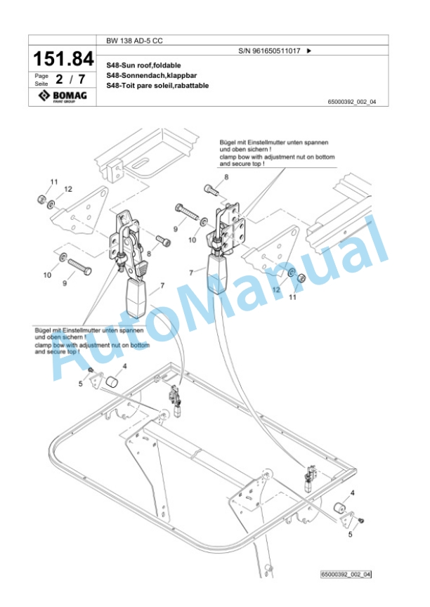 Bomag BW 138 AD-5 CC Tandem Vibratory Roller Spare Parts Catalogue 00826785-3