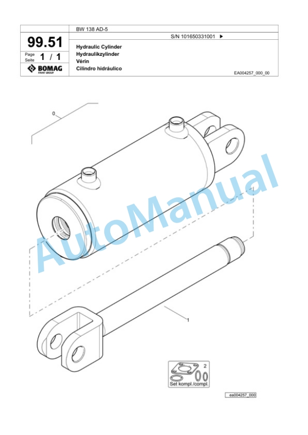 Bomag BW 138 AD-5 Tandem Vibratory Roller Spare Parts Catalogue 00824175-3