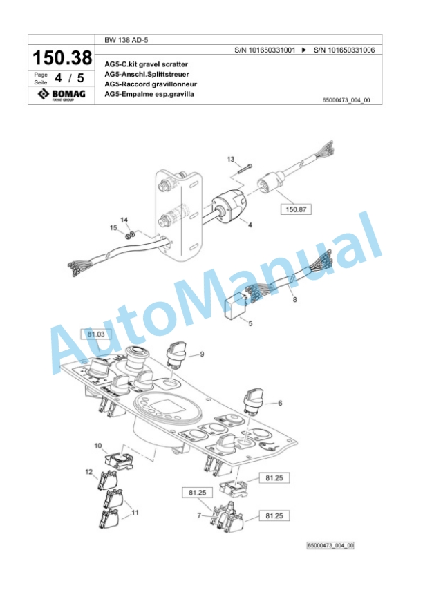 Bomag BW 138 AD-5 Tandem Vibratory Roller Spare Parts Catalogue 00824175-4