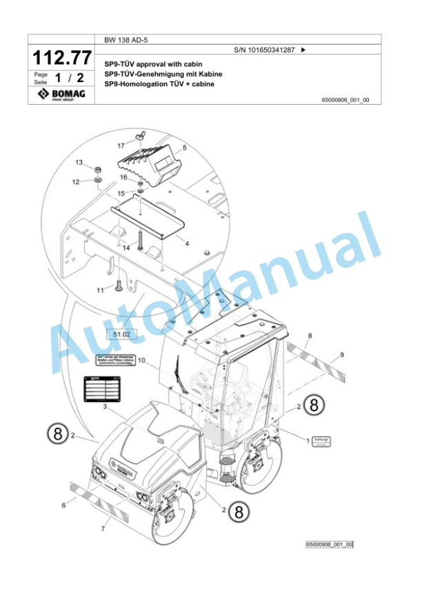 Bomag BW 138 AD-5 Tandem Vibratory Roller Spare Parts Catalogue 00824921-2