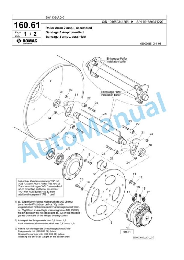 Bomag BW 138 AD-5 Tandem Vibratory Roller Spare Parts Catalogue 00824921-5