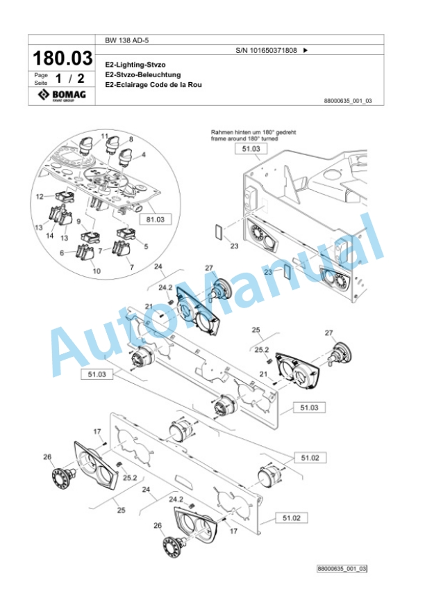 Bomag BW 138 AD-5 Tandem Vibratory Roller Spare Parts Catalogue 00824927-5