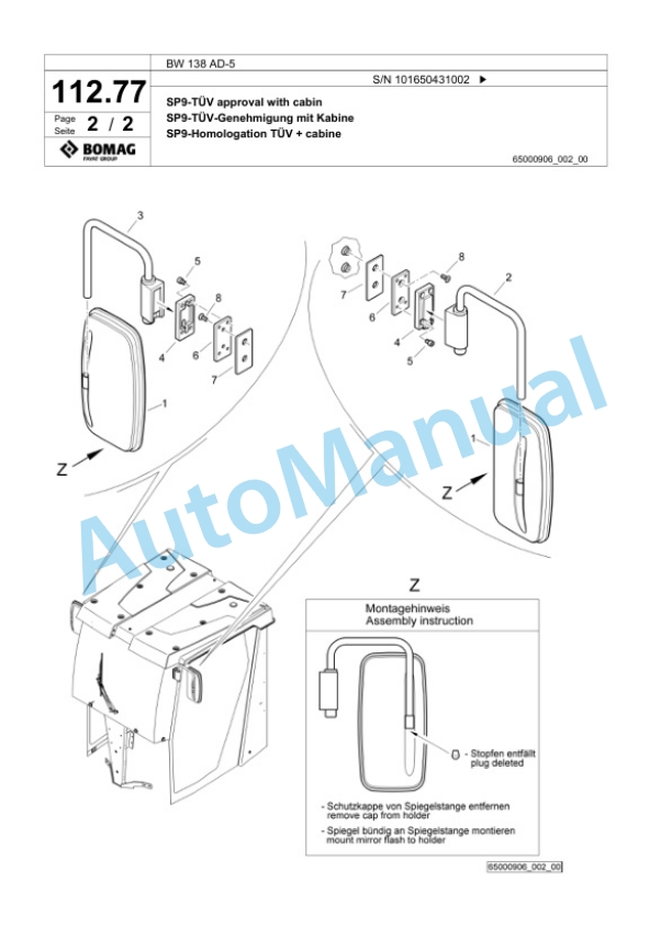 Bomag BW 138 AD-5 Tandem Vibratory Roller Spare Parts Catalogue 00825365-2