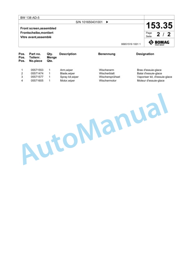 Bomag BW 138 AD-5 Tandem Vibratory Roller Spare Parts Catalogue 00825365-3