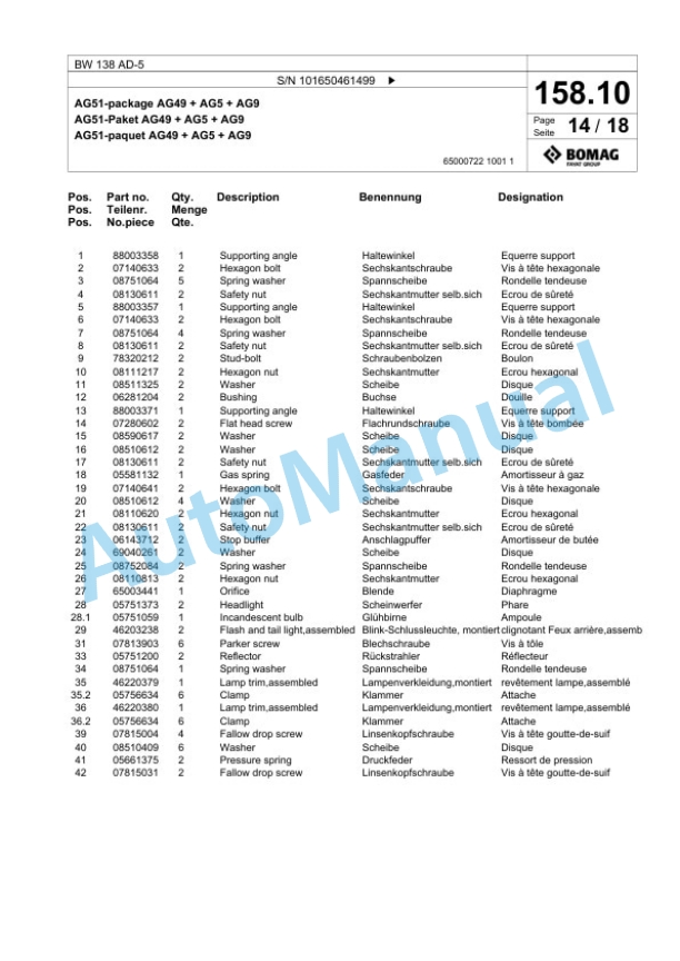 Bomag BW 138 AD-5 Tandem Vibratory Roller Spare Parts Catalogue 00825559-4