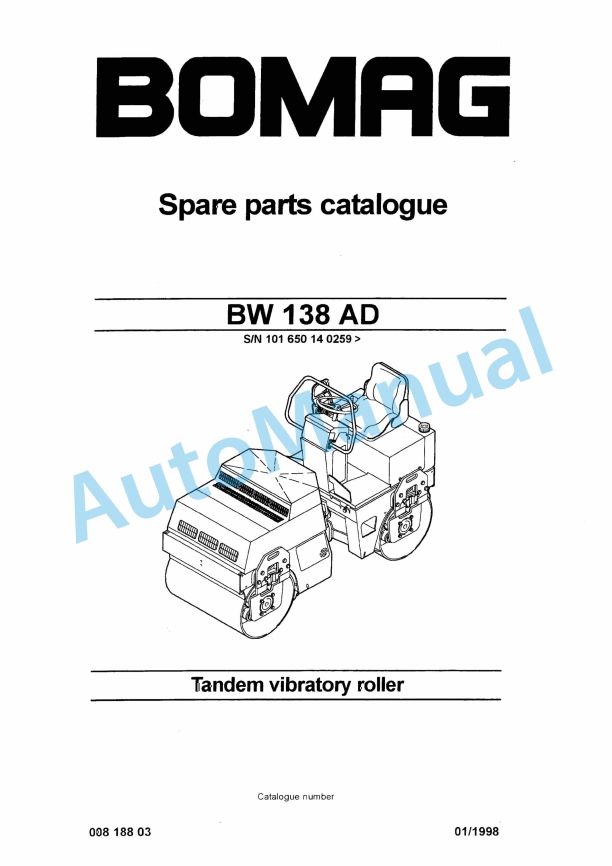 Bomag BW 138 AD Tandem Vibratory Roller Spare Parts Catalogue 00818803