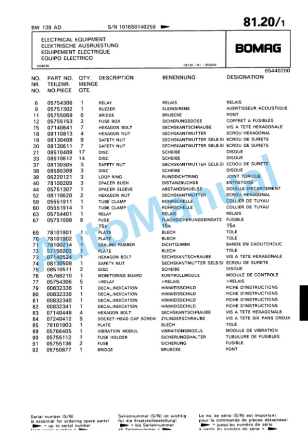 Bomag BW 138 AD Tandem Vibratory Roller Spare Parts Catalogue 00818803-3