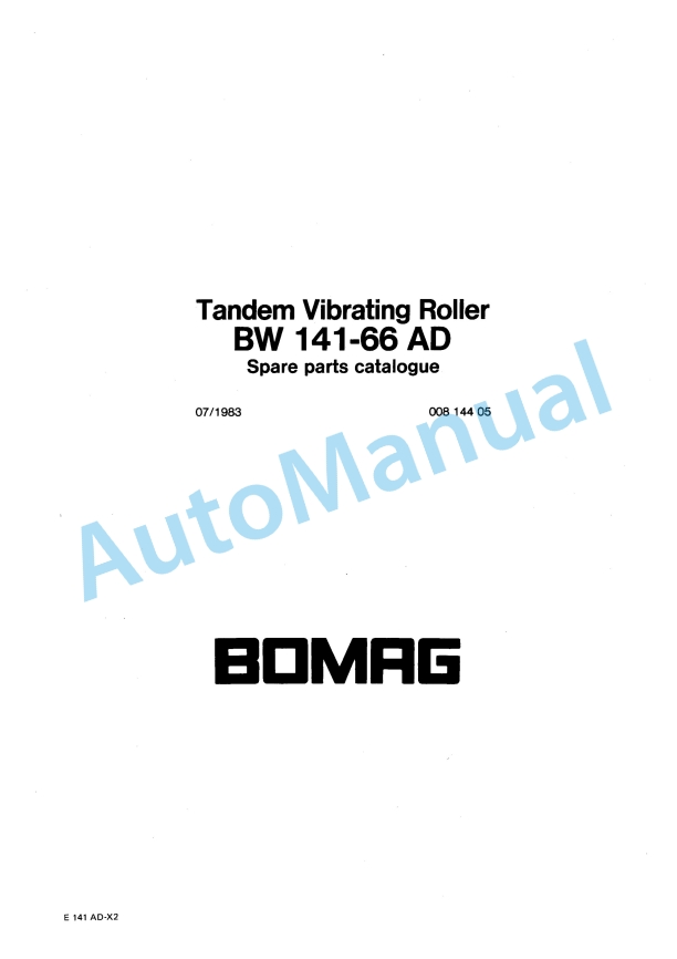 Bomag BW 141-66 AD Tandem Vibrating Roller Spare Parts Catalogue 00814405