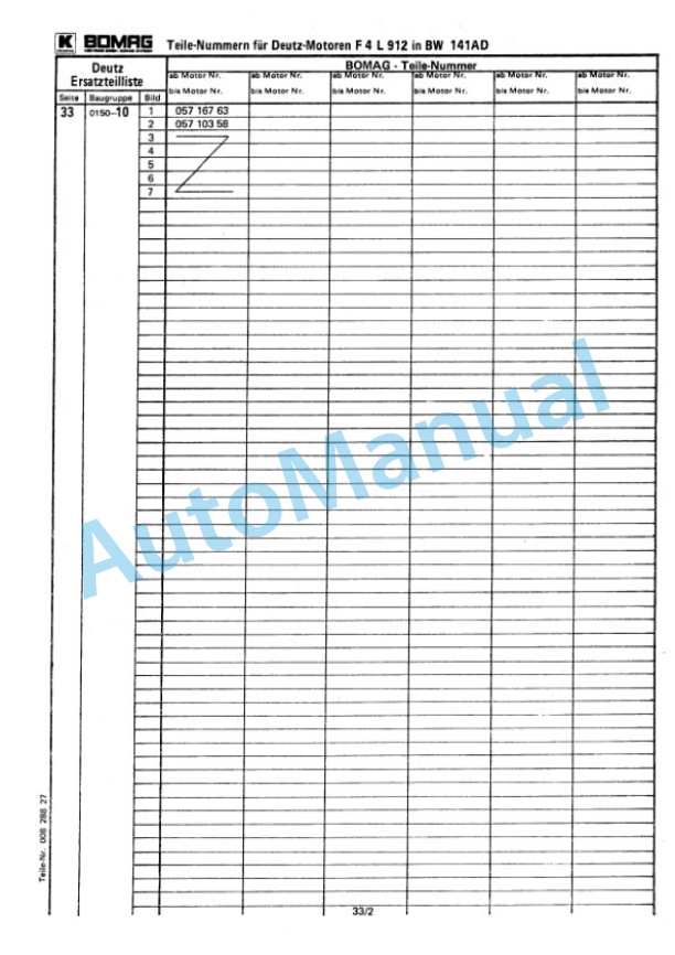 Bomag BW 141-66 AD Tandem Vibrating Roller Spare Parts Catalogue 00814405-3