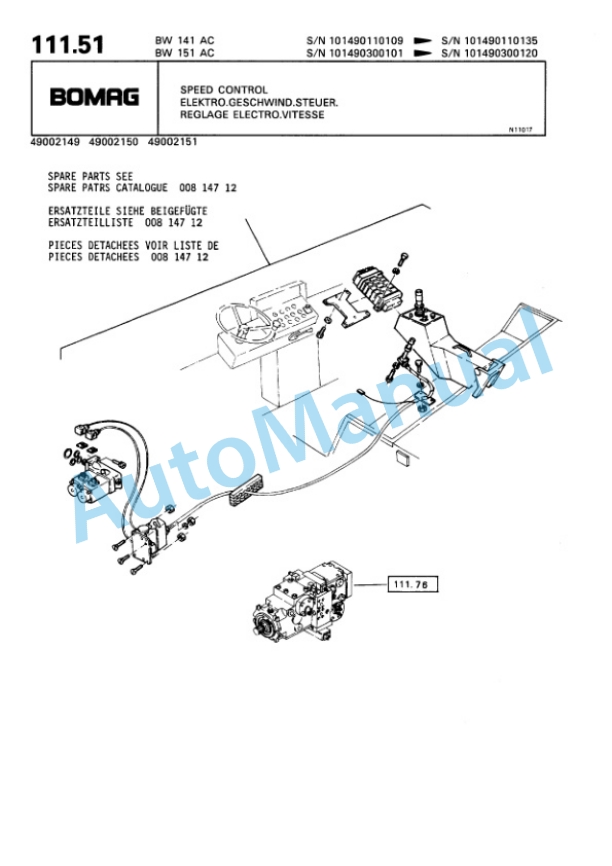 Bomag BW 141 AC, BW 151 AC Combination Roller Spare Parts Catalogue 00810022-5