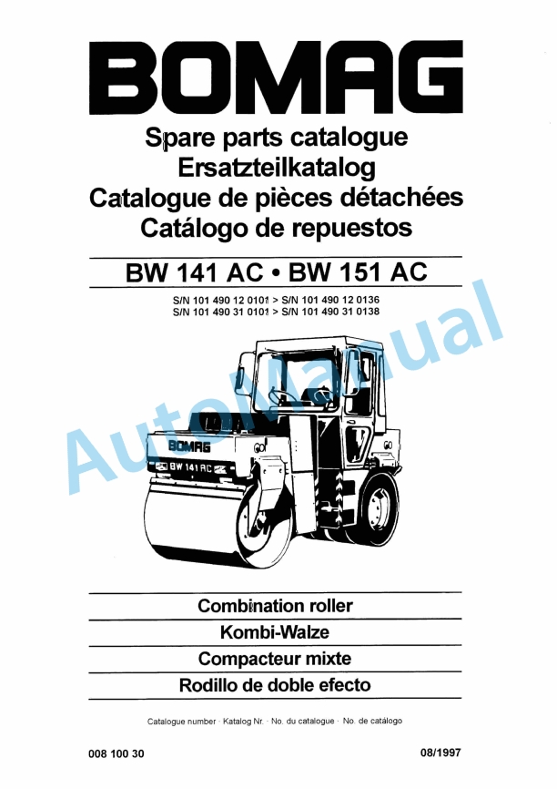Bomag BW 141 AC, BW 151 AC Combination Roller Spare Parts Catalogue 00810030