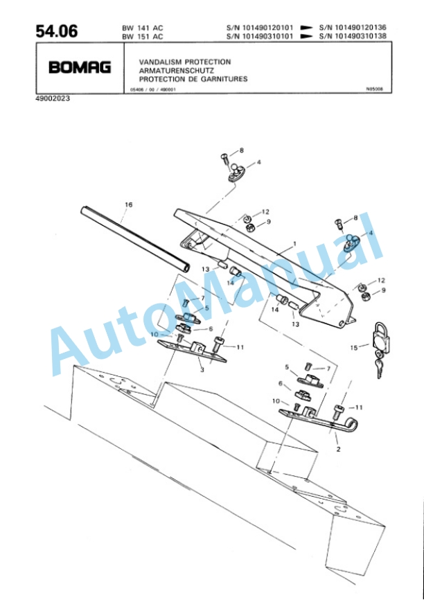 Bomag BW 141 AC, BW 151 AC Combination Roller Spare Parts Catalogue 00810030-2