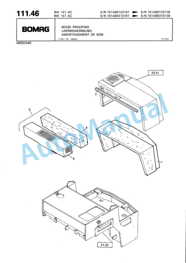 Bomag BW 141 AC, BW 151 AC Combination Roller Spare Parts Catalogue 00810030-4