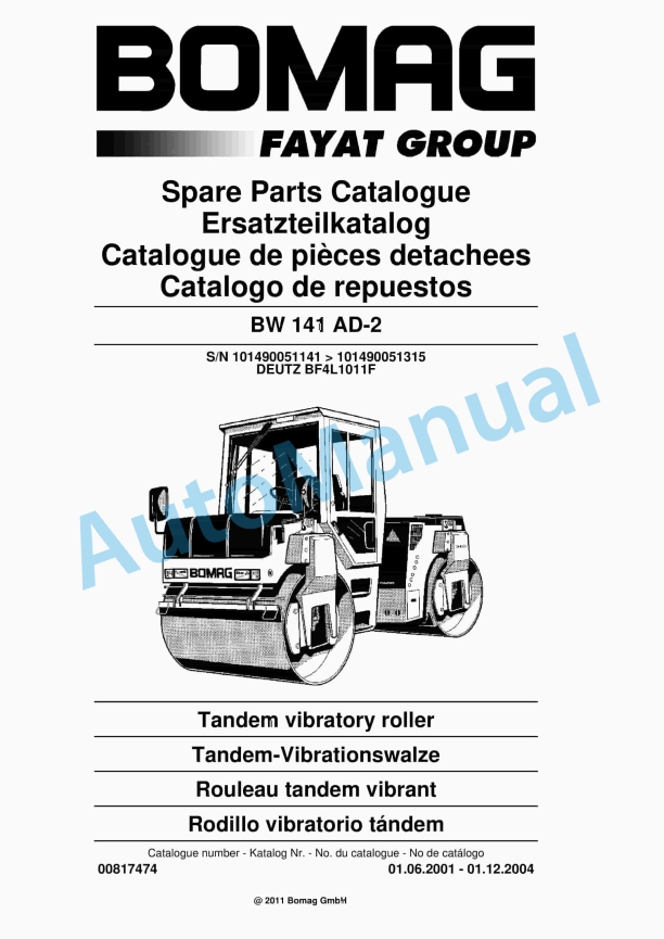 Bomag BW 141 AD-2 Combination Roller Spare Parts Catalogue 00817474