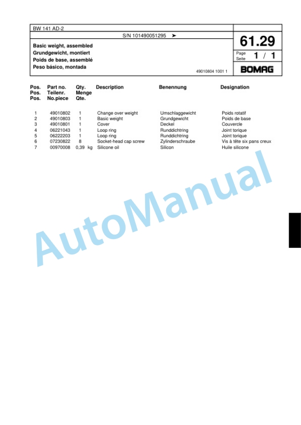 Bomag BW 141 AD-2 Combination Roller Spare Parts Catalogue 00817474-2