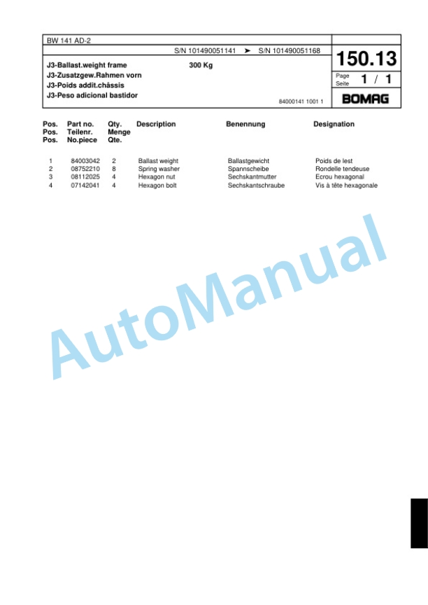 Bomag BW 141 AD-2 Combination Roller Spare Parts Catalogue 00817474-3