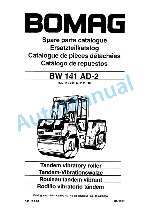 Bomag BW 141 AD-2 Tandem Vibratory Roller Spare Parts Catalogue 00810088