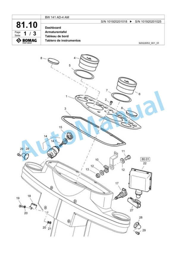 Bomag BW 141 AD-4 AM Tandem Vibratory Roller Spare Parts Catalogue 00817925-2