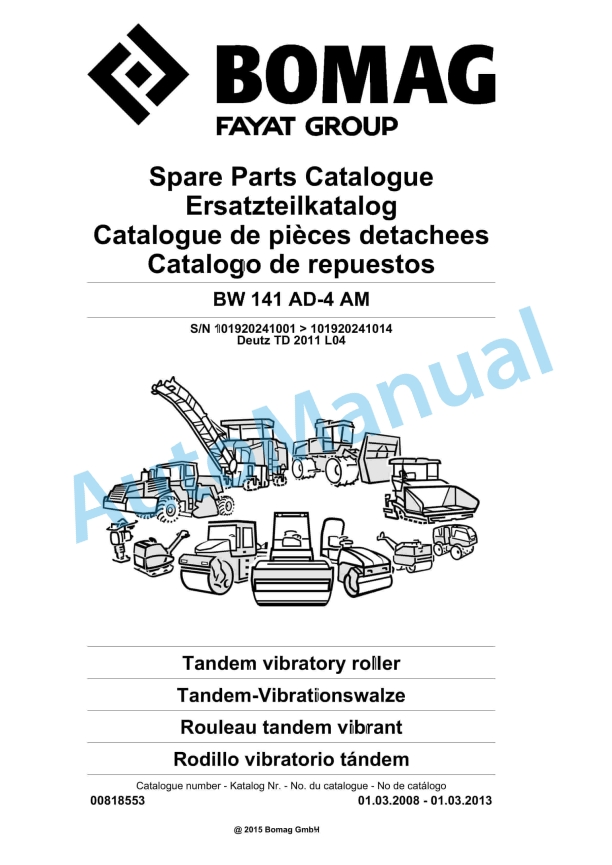 Bomag BW 141 AD-4 AM Tandem Vibratory Roller Spare Parts Catalogue 00818553