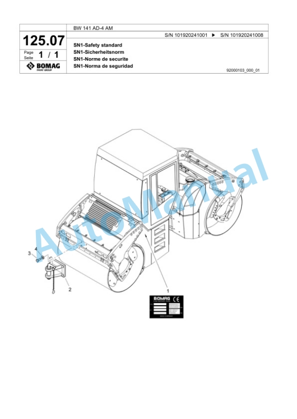 Bomag BW 141 AD-4 AM Tandem Vibratory Roller Spare Parts Catalogue 00818553-4