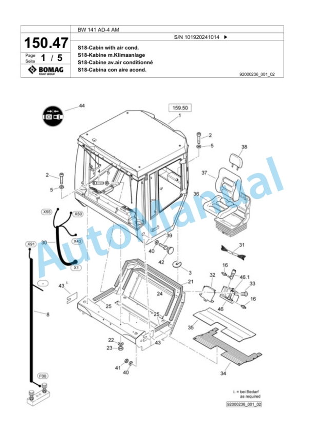 Bomag BW 141 AD-4 AM Tandem Vibratory Roller Spare Parts Catalogue 00818553-5