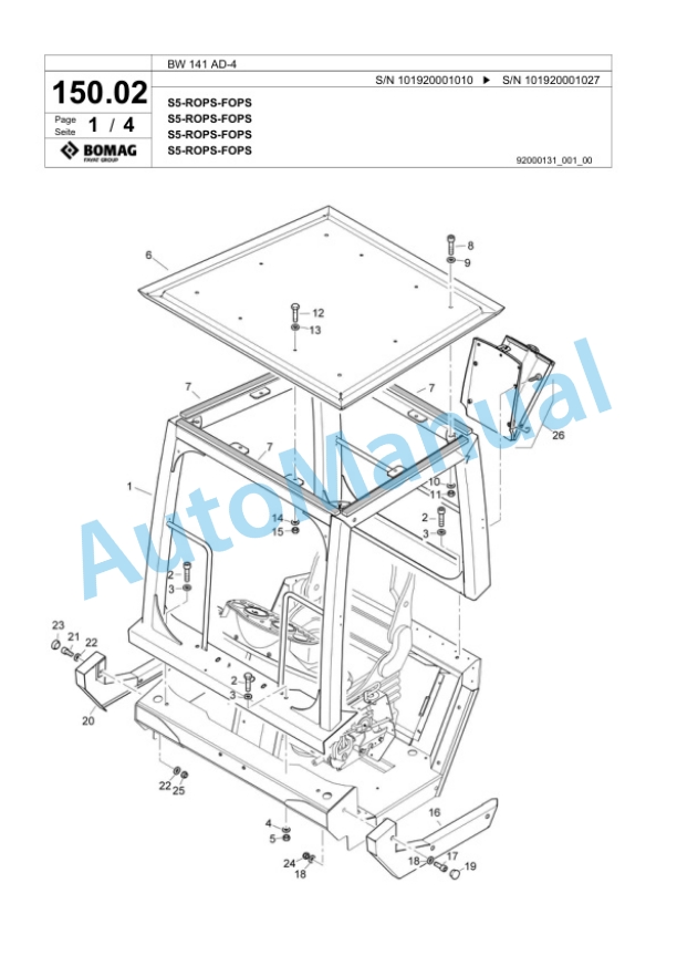 Bomag BW 141 AD-4 Tandem Vibratory Roller Spare Parts Catalogue 00817697-4