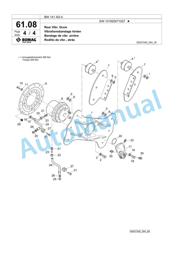 Bomag BW 141 AD-4 Tandem Vibratory Roller Spare Parts Catalogue 00818561-2
