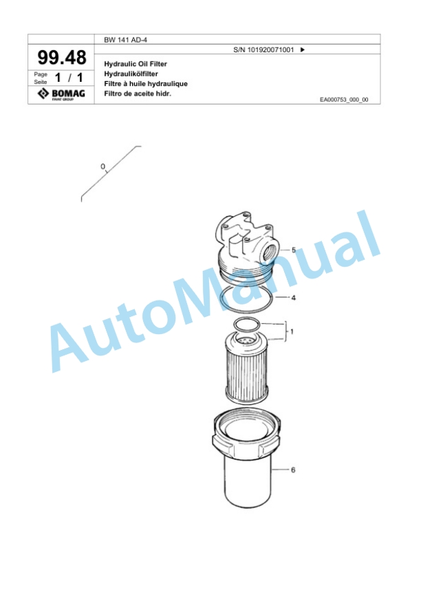 Bomag BW 141 AD-4 Tandem Vibratory Roller Spare Parts Catalogue 00818561-3