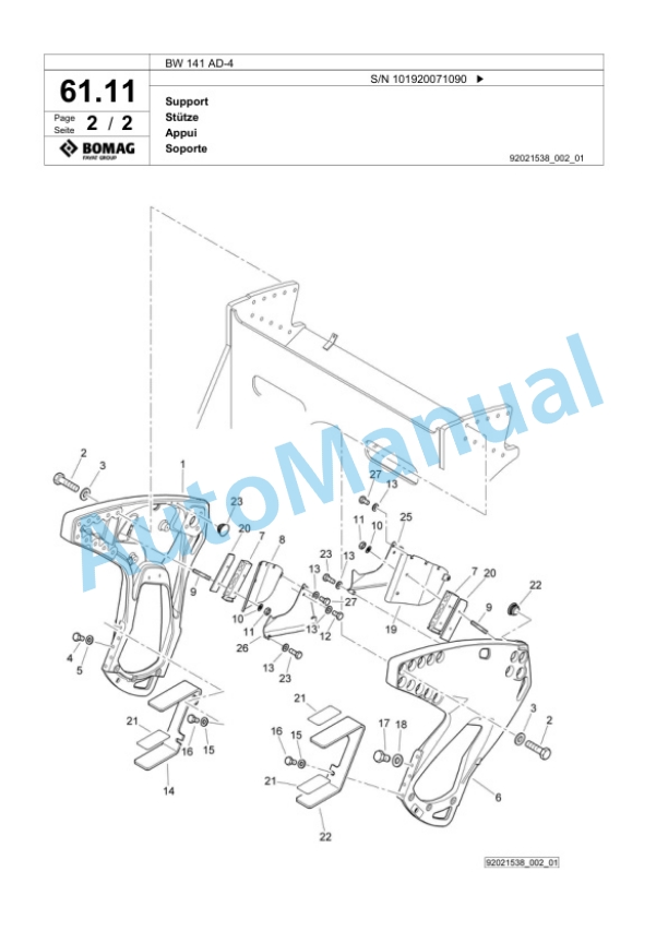 Bomag BW 141 AD-4 Tandem Vibratory Roller Spare Parts Catalogue 00818999-2