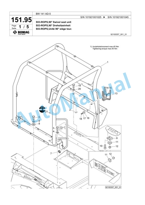 Bomag BW 141 AD-5 Tandem Vibratory Roller Spare Parts Catalogue 00824049-4