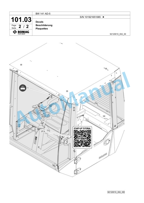 Bomag BW 141 AD-5 Tandem Vibratory Roller Spare Parts Catalogue 00825593-2