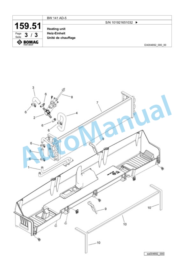 Bomag BW 141 AD-5 Tandem Vibratory Roller Spare Parts Catalogue 00825593-5