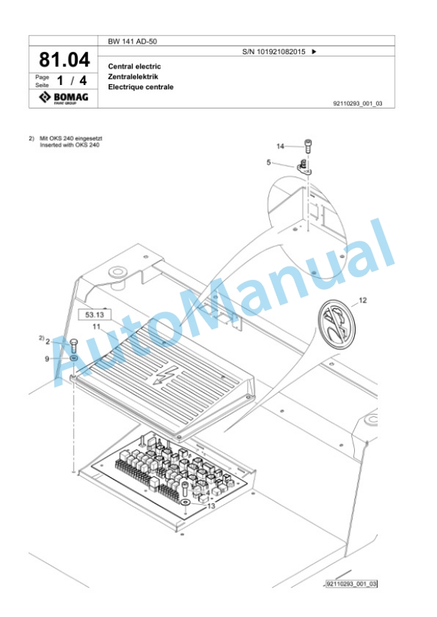 Bomag BW 141 AD-50 Tandem Vibratory Roller Spare Parts Catalogue 00824059-2