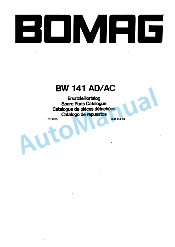 Bomag BW 141 AD, BW 141 AC Spare Parts Catalogue 00814410
