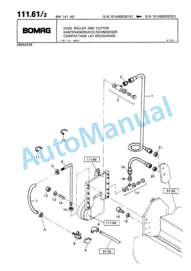 Bomag BW 141 AD, BW 151 AD Tandem Vibratory Roller Spare Parts Catalogue 00810021-4