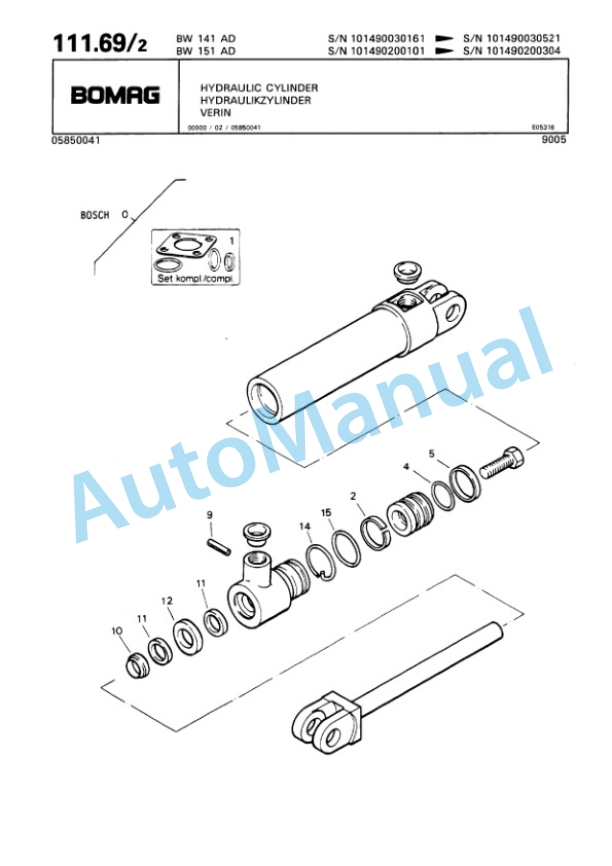 Bomag BW 141 AD, BW 151 AD Tandem Vibratory Roller Spare Parts Catalogue 00810021-5