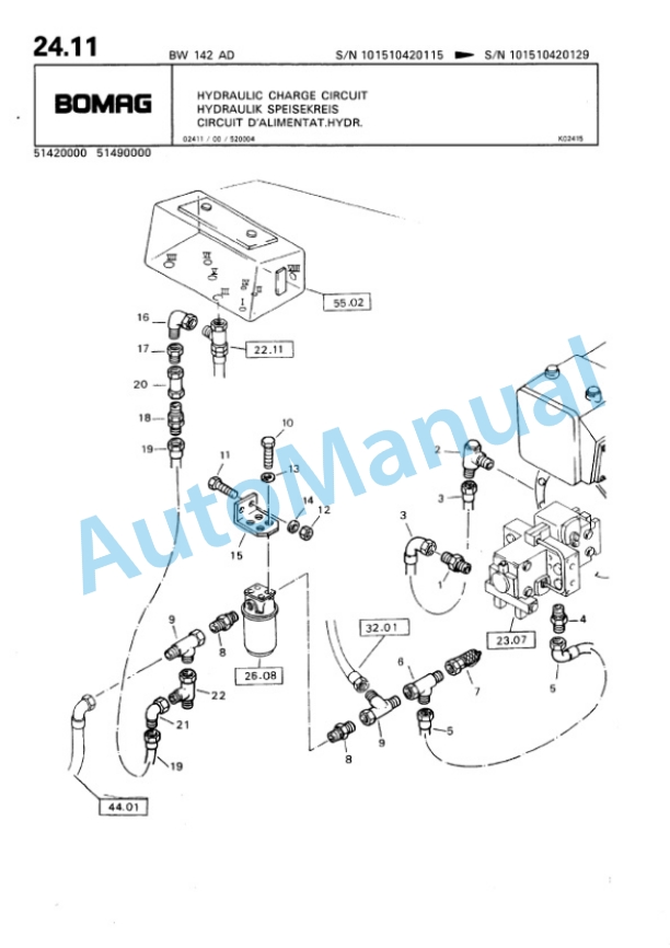 Bomag BW 142 AD, BW 172 AD Single Drum Wheel Drive Vibratory Roller Spare Parts Catalogue 00810025-2