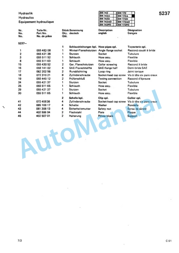 Bomag BW 142, BW 172 Single Drum Vibratory Roller Spare Parts Catalogue 00814431-2