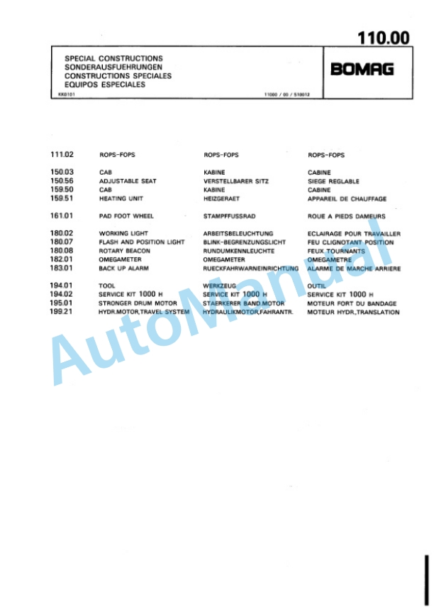 Bomag BW 142 D-2 Single Drum Wheel Drive Vibratory Roller Spare Parts Catalogue 00810075-5