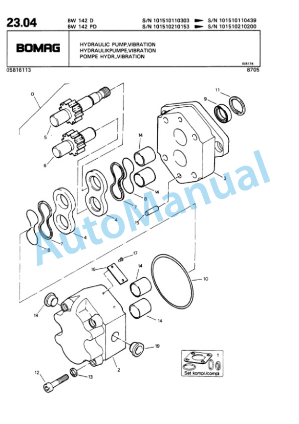 Bomag BW 142 D, BW 142 PD Single Drum Wheel Drive Vibratory Roller Spare Parts Catalogue 00810026-2