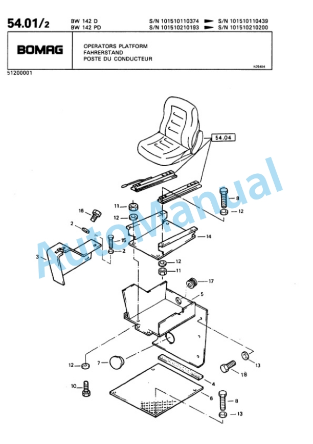 Bomag BW 142 D, BW 142 PD Single Drum Wheel Drive Vibratory Roller Spare Parts Catalogue 00810026-4